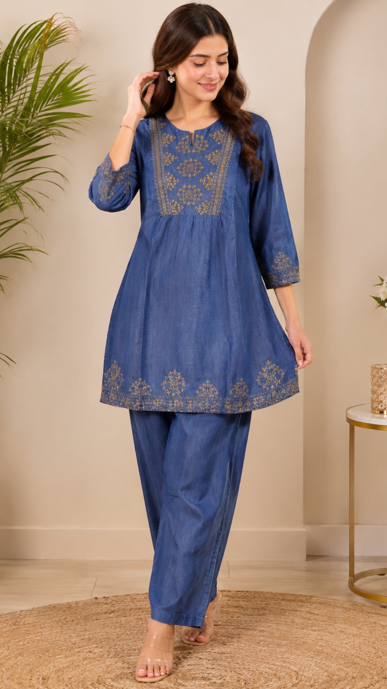 Maria Denim Embroidered Cord Set
