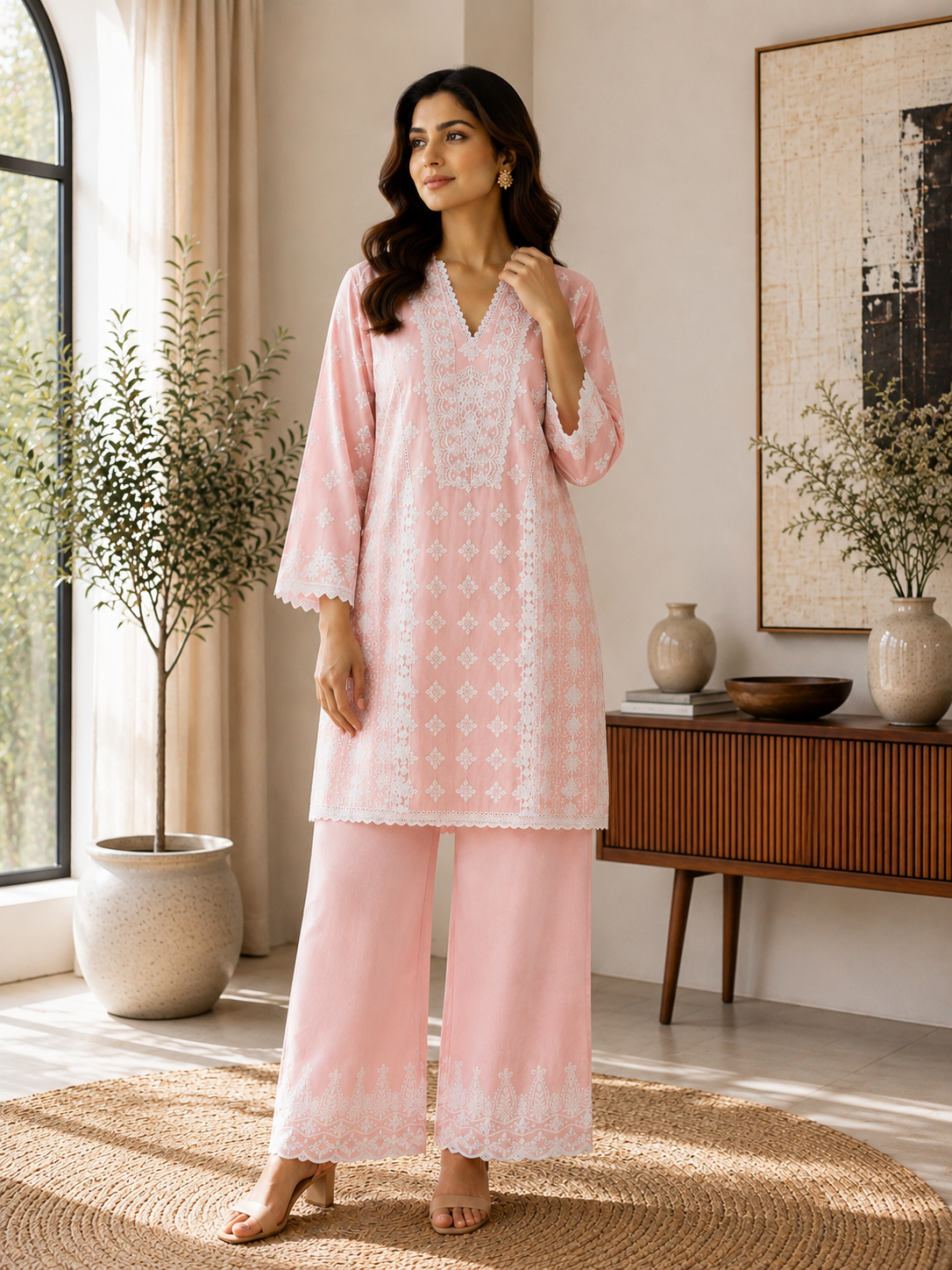 Simran Pink Baby Pink Embroidered Cord Set