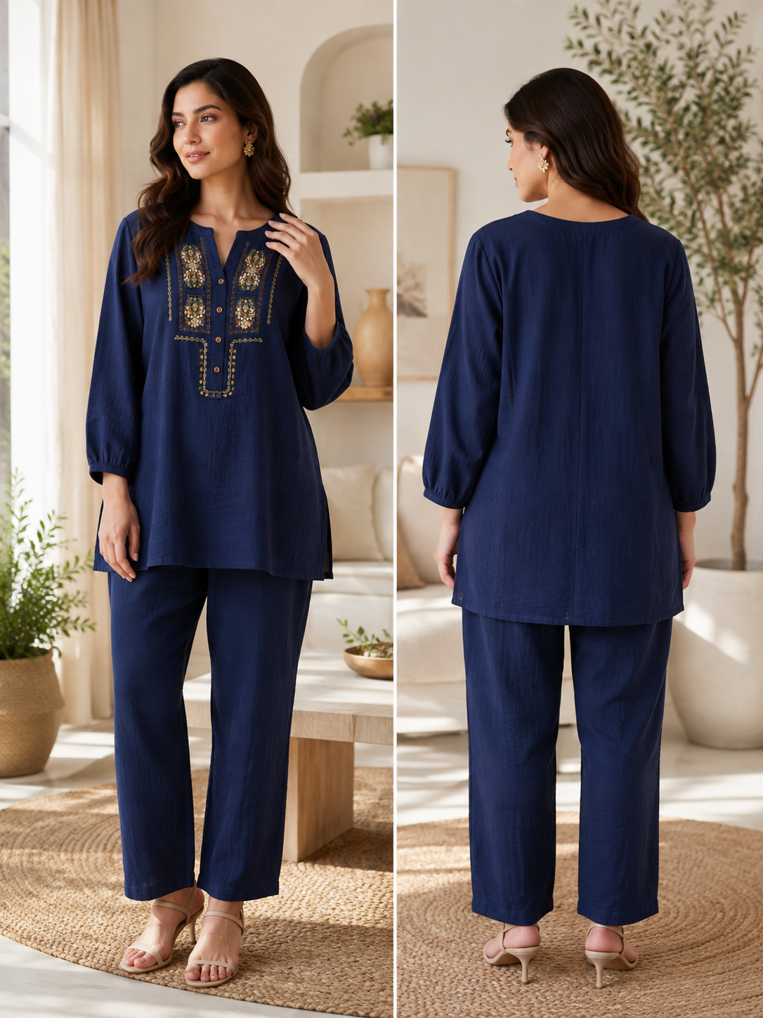 Maria Dark Denim Embroidered Cord Set